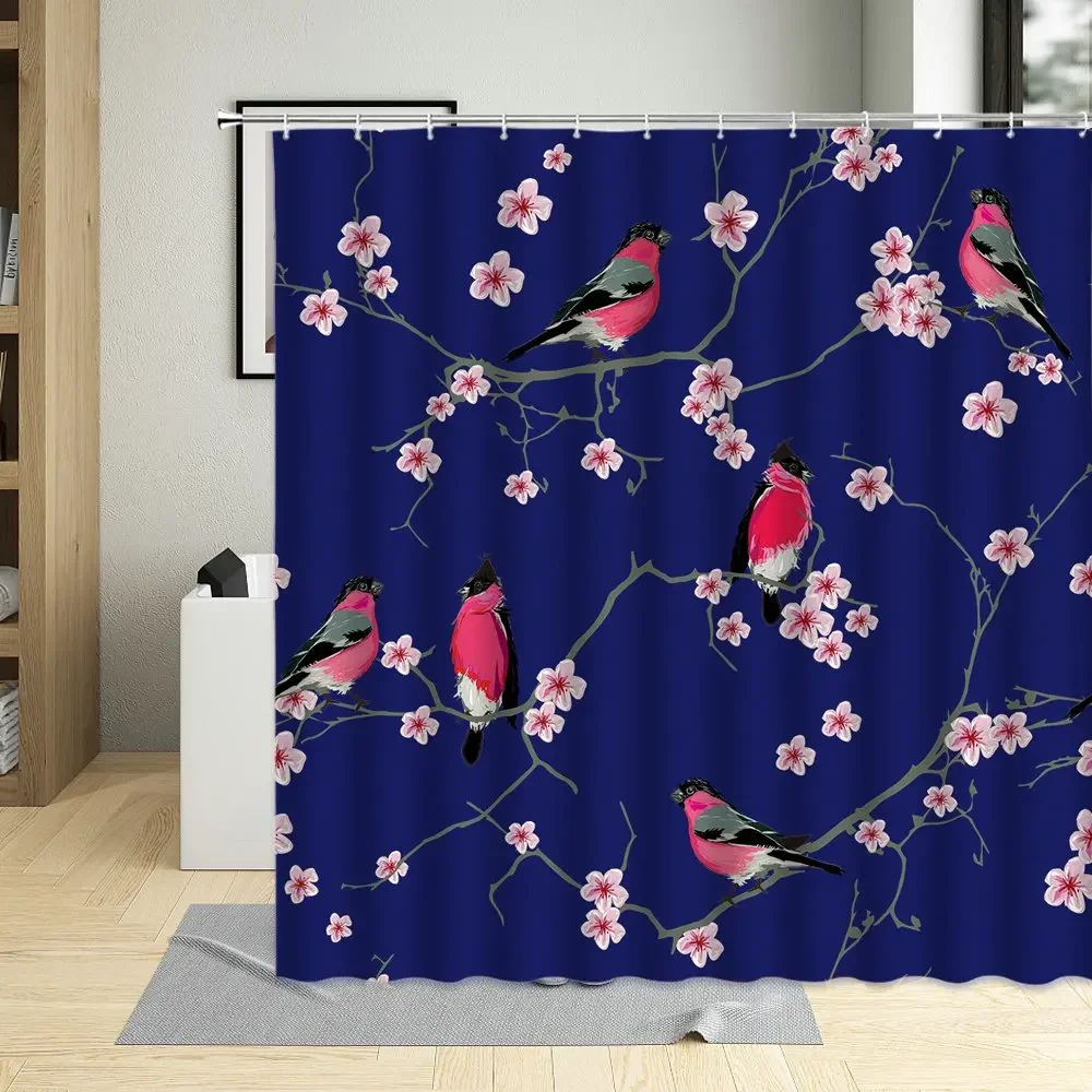 Flowers Branches Bird Shower Curtain Magpie Tree Plum Blossom Printing Bathroom Decor Waterproof Polyester Curtains With Hooks