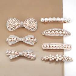 Women's White Hair Clip Korean Version Simulated Pearl Spring Hairpin Bow Hair Accessories Hollow Rhinestone Bride Headpiece