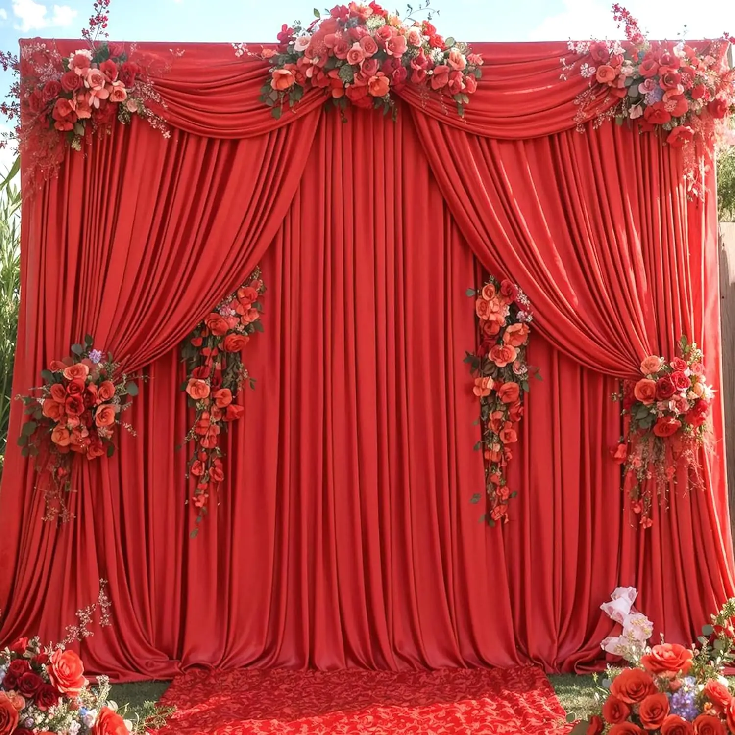 60ft x 10ft Wrinkle Free Red Backdrop Curtains for Parties, Polyester Photo Backdrop Drapes 12 Panels 5x10ft for Weddings Birthd