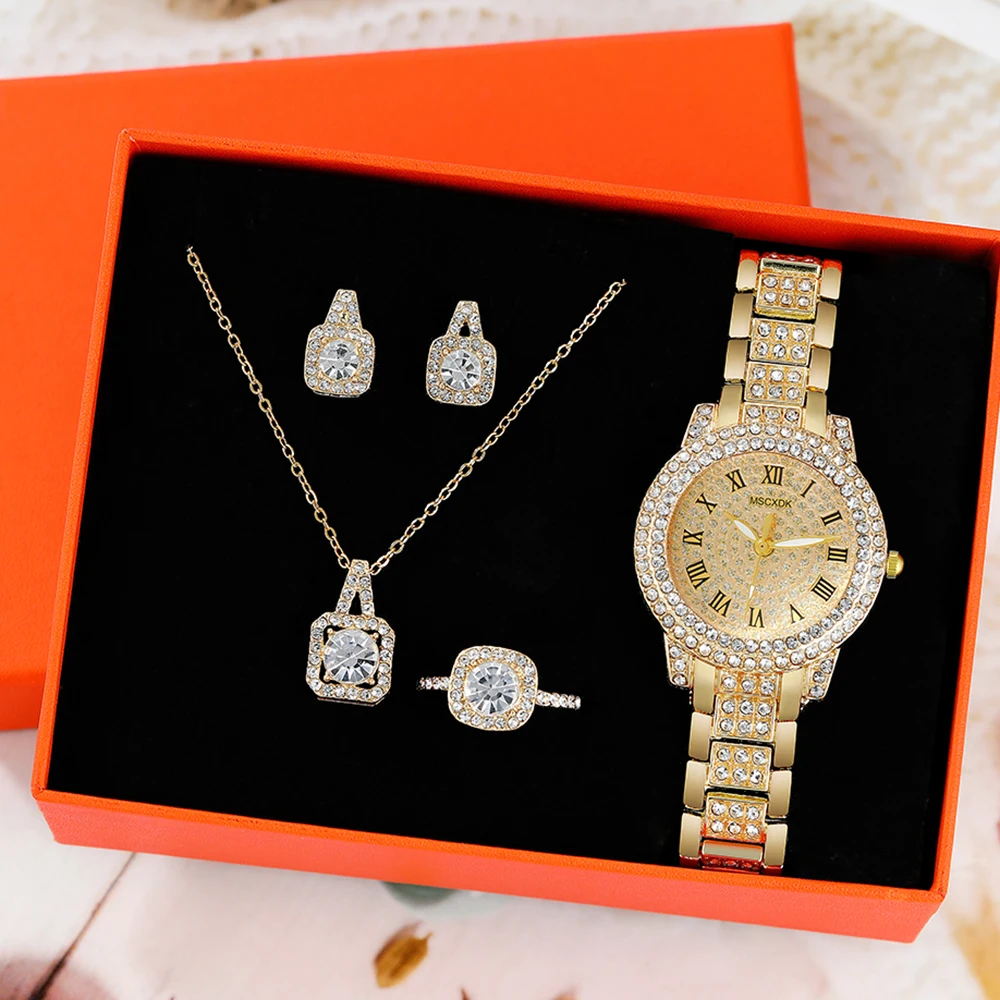 Luxury Watches Rhinestone Women Fashion Elegant Wristwatch Female Quartz Watch For Girl Ladies Jewelry Set Relogio Feminino