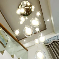 Modern staircase ceiling chandelier living room dining room light luxury Nordic lamps villa loft glass spherical long chandelier