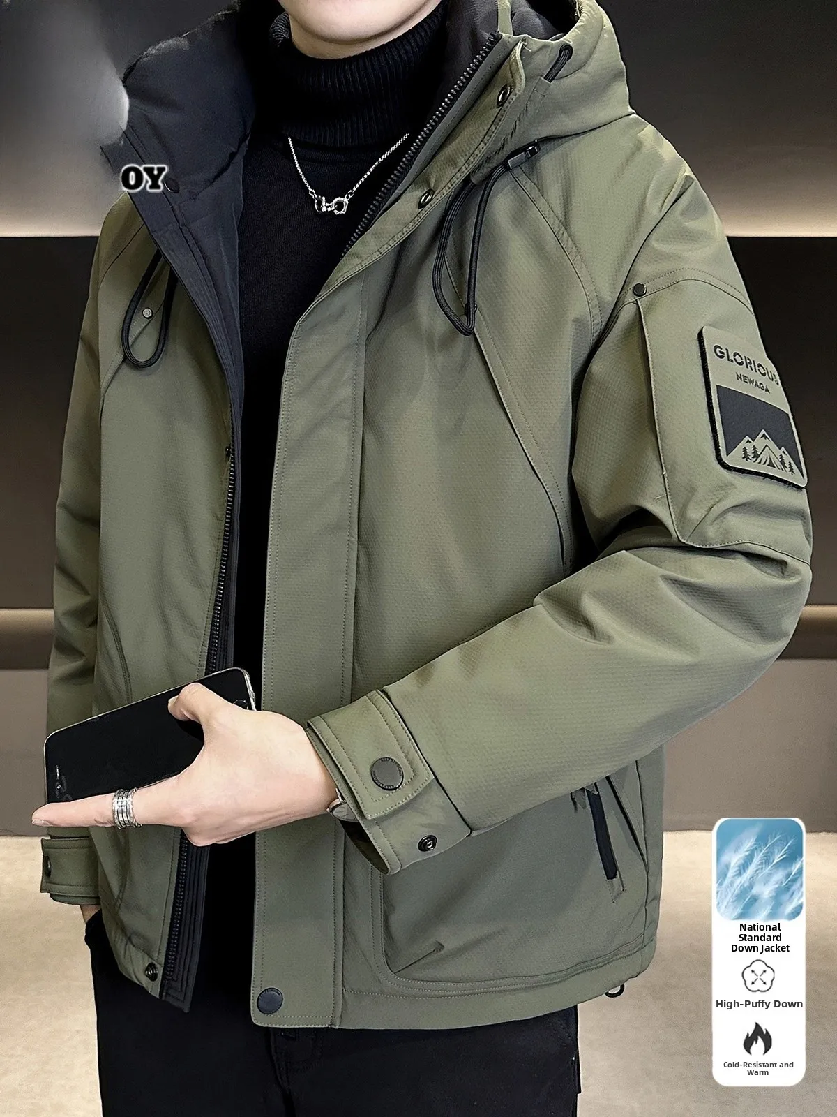 

Men's Thiened down Jaet 2025 Winter New Military een Trendy Du down Warm Workwear Coat Zipper Sle Polyester...