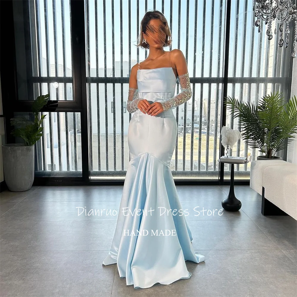 Dianruo Trägerloses Abendkleid Bodenlangen Romantische Vestidos De Fiesta Elegantes Satin Geraffte Roben Bal De Promo Angepasst