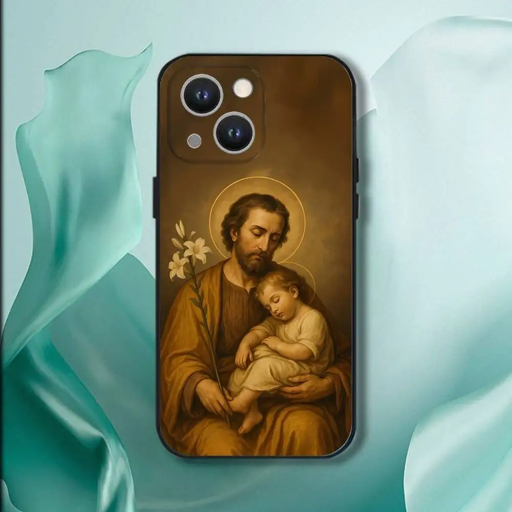 Virgin Mary And Jesus Phone Case For iPhone 16,15,14,13,12,11,Pro,XS,Max,XR,Plus,E,SE4,Mini Black Soft Cover