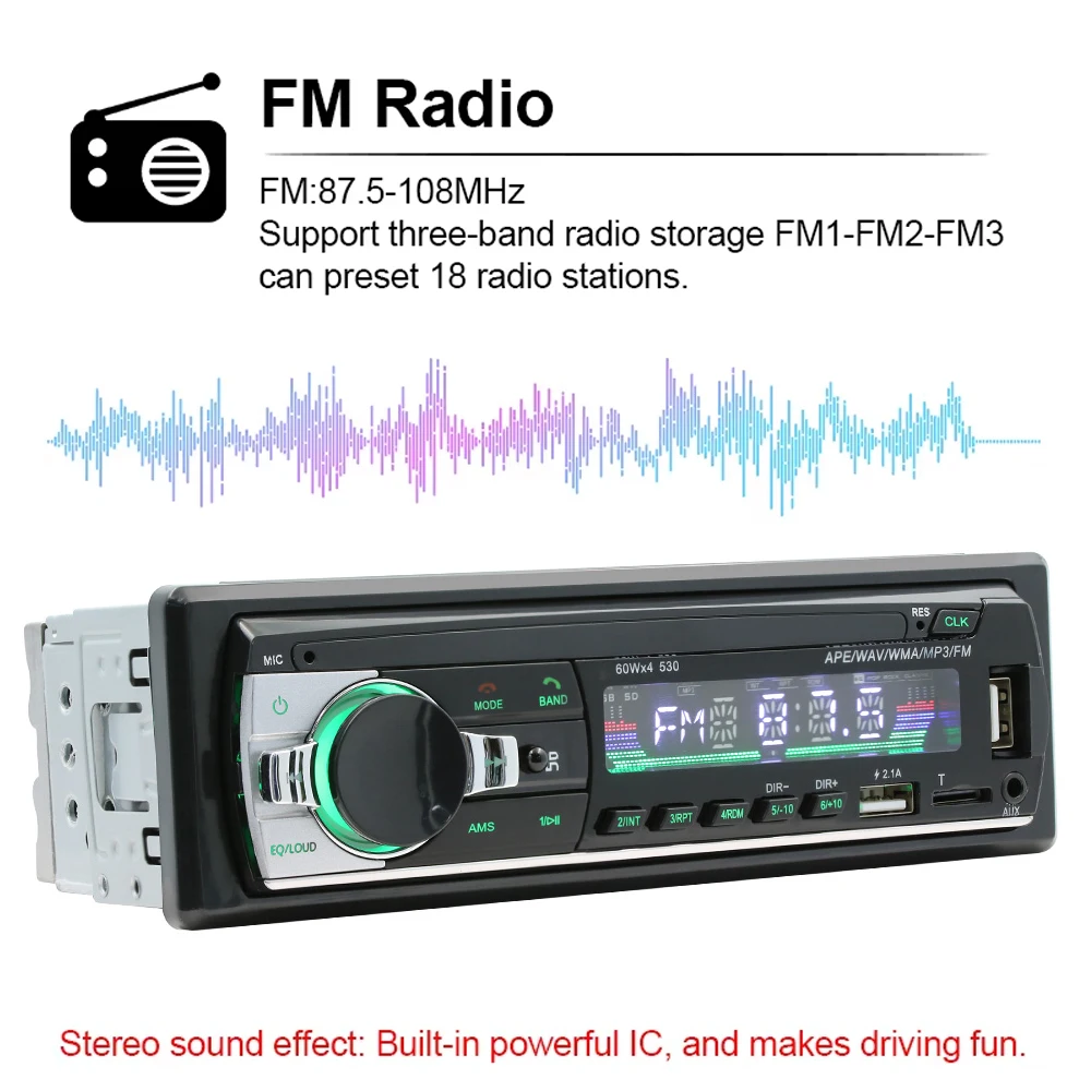 1Din MP3 Car Radio Player Car Stereo Support Bluetooth FM AUX APP Locate the vehicle USB Input In-dash Multimedia MP3 Player