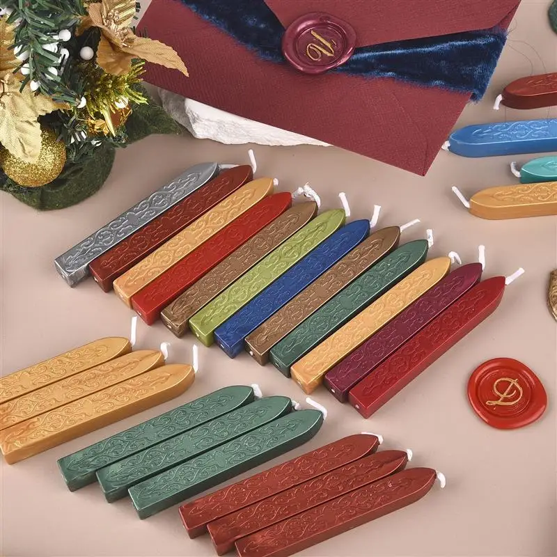 High-Grade 6-Piece Set Seal Stamp Wax Stick Seal Sticks Antique Sealing Wax Candle With Wick For Postage Letter Retro Vintage