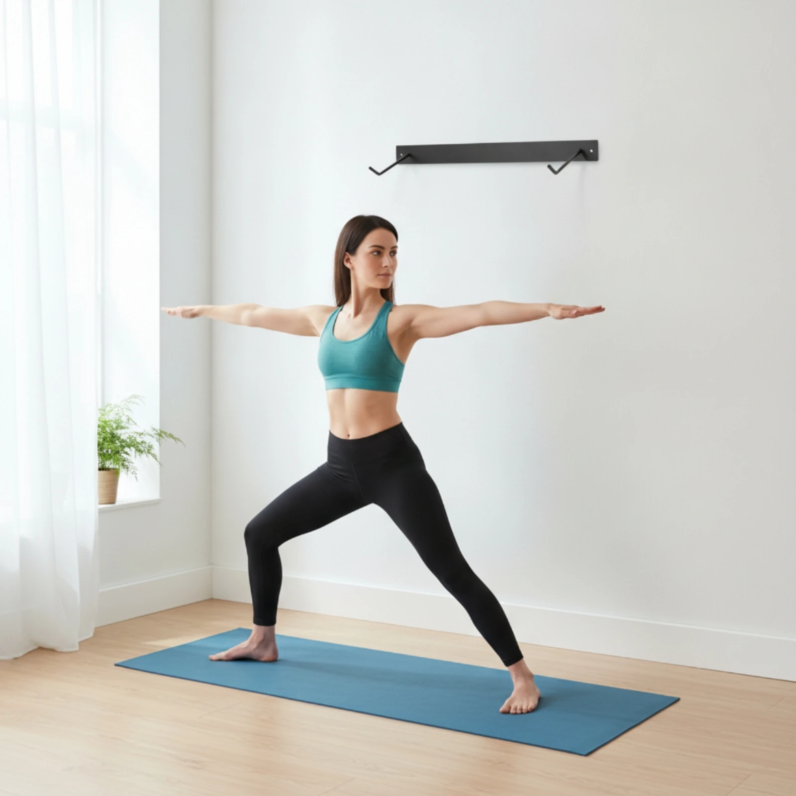 

Fitness Mat Storage Rack Sturdy Fitness Mat Rack Shelf with Hooks Long-Lasting Modern for Yogis, Home Gym, Workout Room