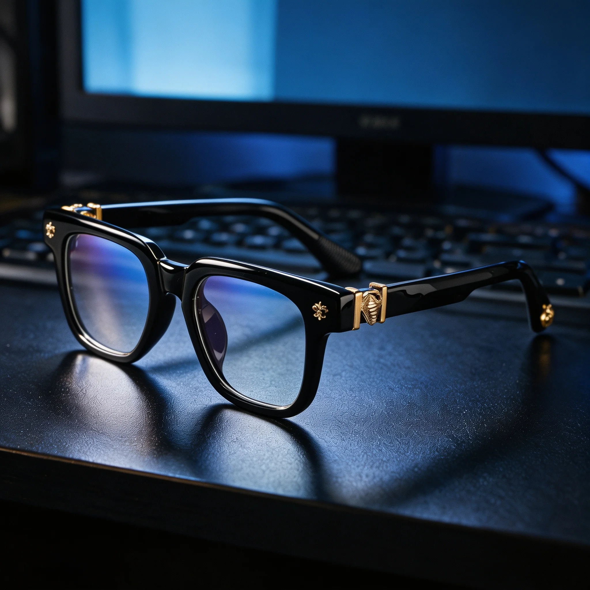 Retro Luxury Cobra Head Decor Anti Blue Light Glasses Premium Thick Square Frame Unisex Fashion Computer Eyeglasses