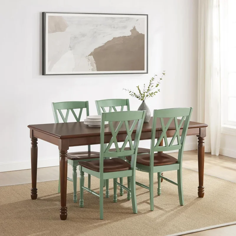 Shelby 5-Piece Dining Table Set (Table and 4 Chairs), Teal/Dark Cherry