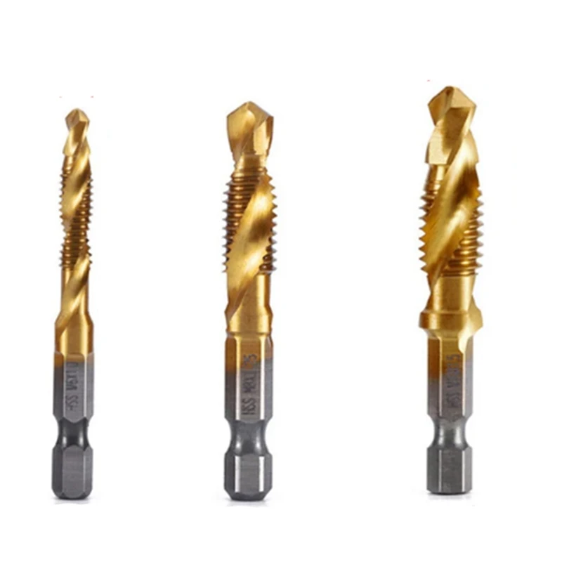 

M6+M8+M10 Hex Shank Titanium Plated HSS Screw Thread Metric Tap Drill Bits Screw Machine Compound Tap Open Chamfer Tool