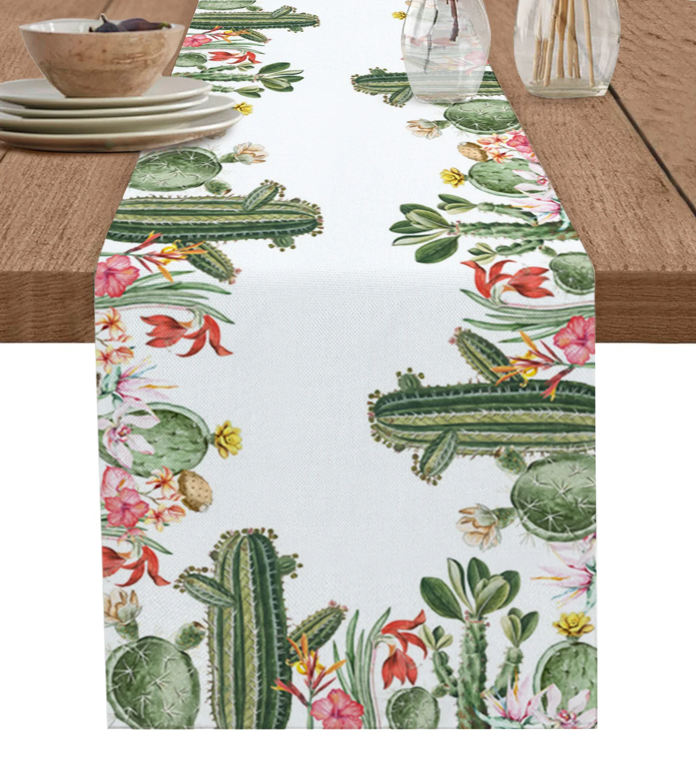 

Idyllic Cactus Tropical Plants Linen Table Runners Kitchen Table Decoration Dining Table Runner Wedding Party Supplies