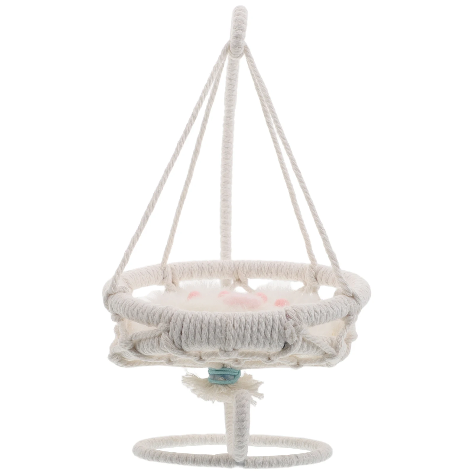 Cadeira de Balanço Miniatura Artesanal com Almofada, Mini Cadeira Suspensa para Decoração de Móveis de Casa de Bonecas, Balanço de Jardim para Casa de Bonecas
