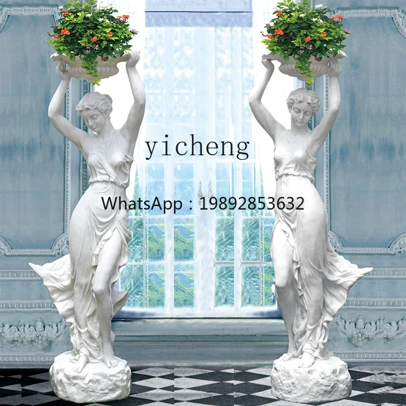 Figure Sculpture Hotel Clubhouse Lobby Holding Flowers Creative Welcome Decoration Floor-standing Opening Ornament