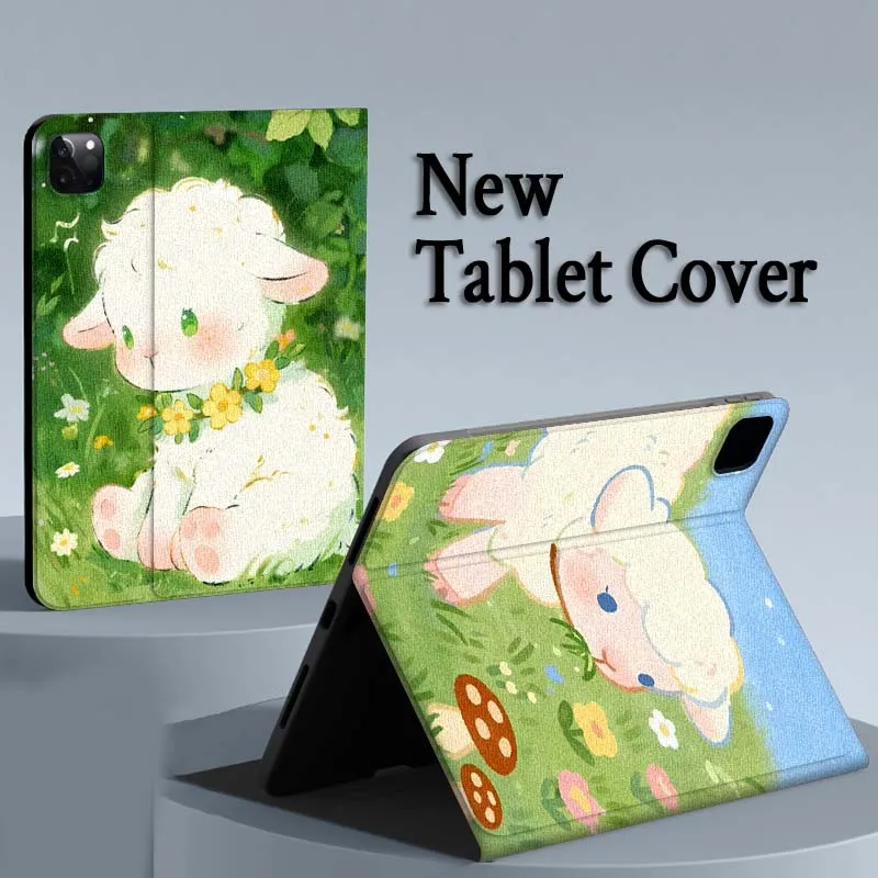 

cute little lamb Illustration For iPad Air Mini Pro 7 6 5 9.7 11 10.5 12.9 Automatic Sleep/Wake Tablet Case