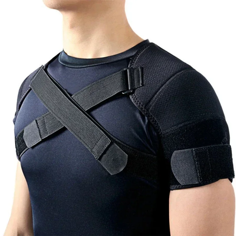 Men\'s Adjustable Shoulder Strap Fashion Black Breathable Sports Shoulder Pad with Back Pain Relief Pressure Cross Shoulder Strap