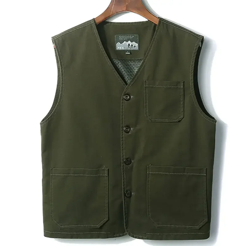 

New Plus Size M-8XL V-neck Military Tactical Vest Men Cotton Sleeveless Jacket Outdoor Fishing Waistcoats Multi-pockets Biker