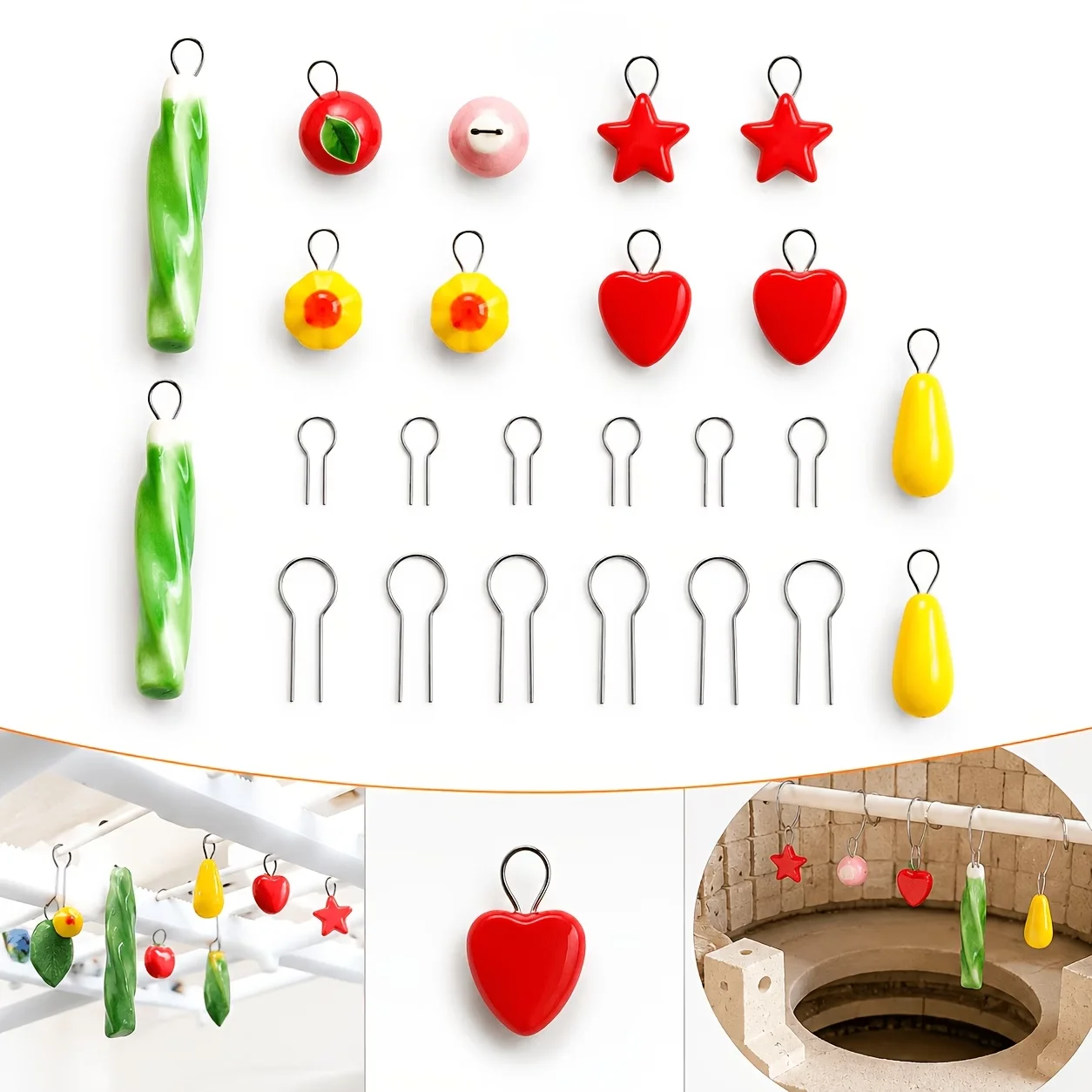 25 PCS High Temp Resistant Tungsten Wire Kiln Hooks with Adjustable Locking Rings, Hanging Tools for Ceramic Kiln Firing, Secure
