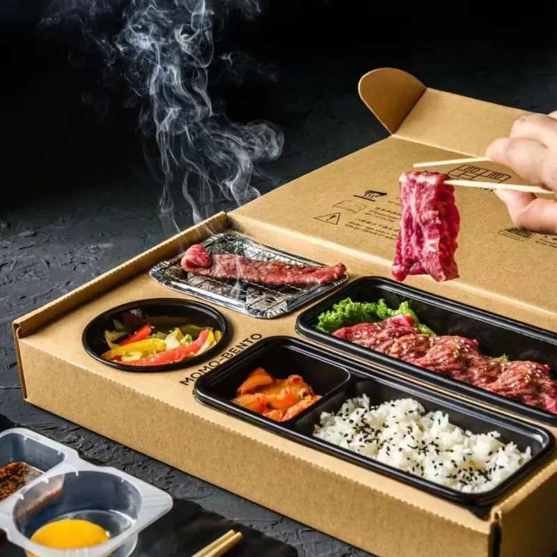 Single Serving Bento Box with Charcoal Grill Mini BBQ Container for Takeout