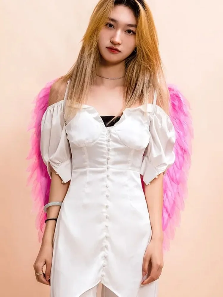 Ailes d'Ange en Plumes Blanches et Noires pour Cosplay, Costume de Carnaval d'Halloween et de ixd'Anniversaire pour Enfant et Adulte