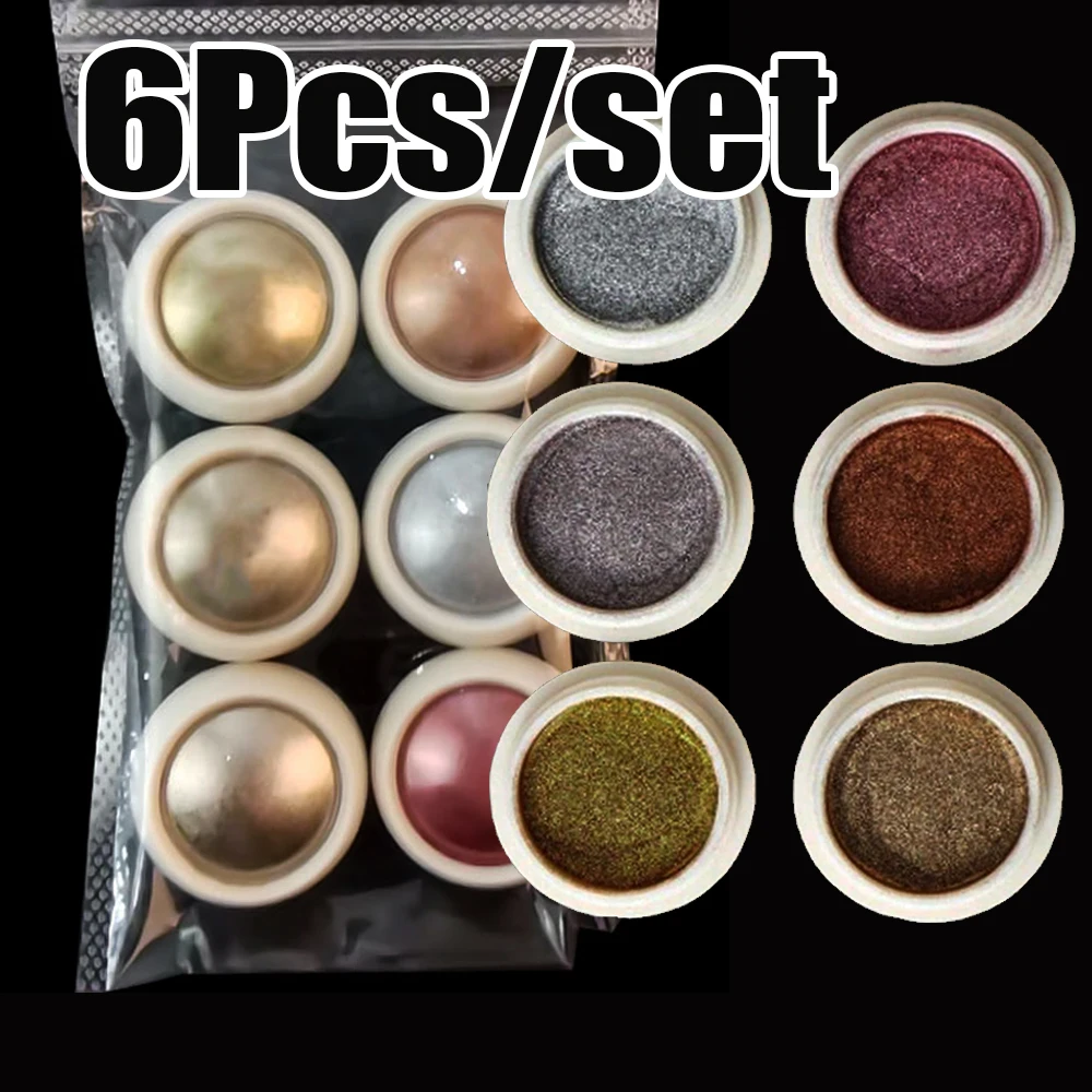 6Colors/set Metallic Gold/Silver Nail Rubbing Powder Net2-3g  Mirror Glitter Effect Chrome Powder DIY UV Gel Polish Metal Dust