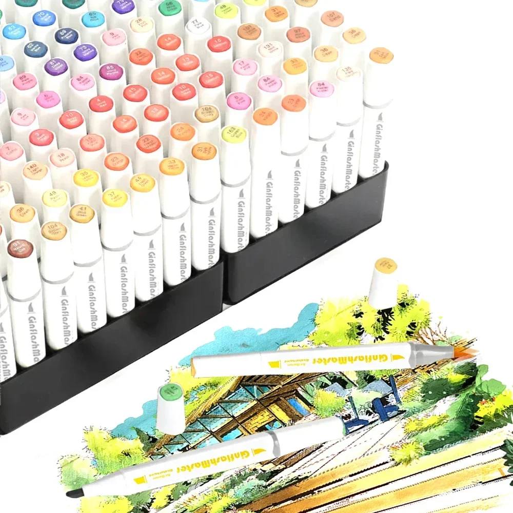 Ginflash Soft Brush Skin Tone 24colors Art Markers Brush Pen Sketch Alcohol Based Markers Dual Tipped Manga Drawing Art Supplies