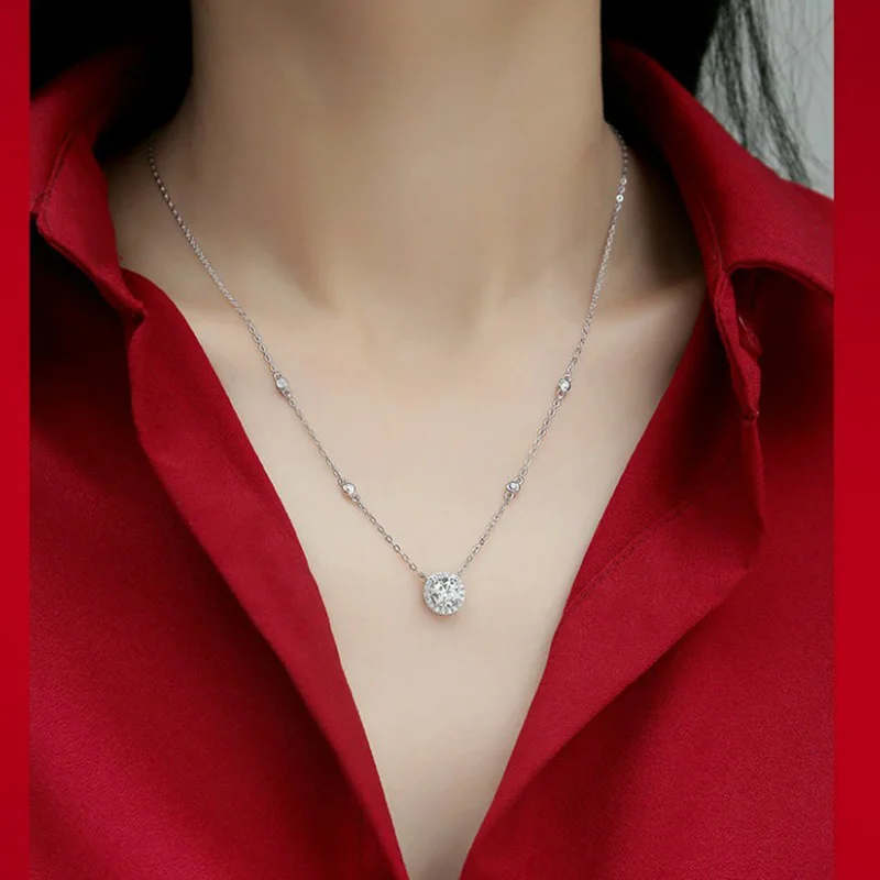 LYCFN 1/2/3CT مويسانيتي قلادة للنساء 925 فضة معتمد GRA مختبر دائري سلسلة بدلاية ماسية مجوهرات نسائية
