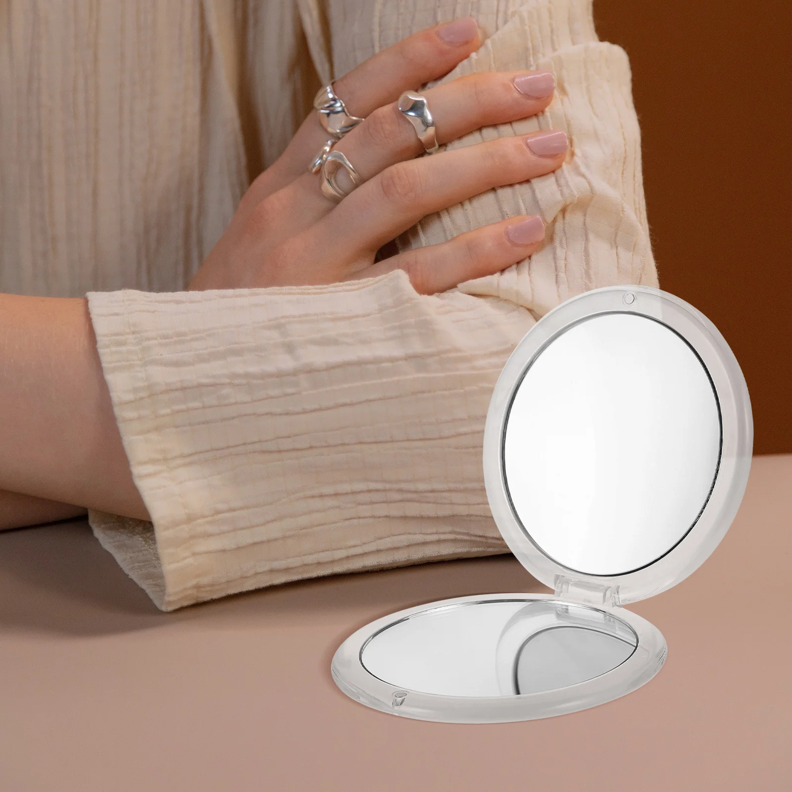 

Handheld Mirror Magnified Makeup Folding Round Mini Compact Vanity Mirrors Small Foldable