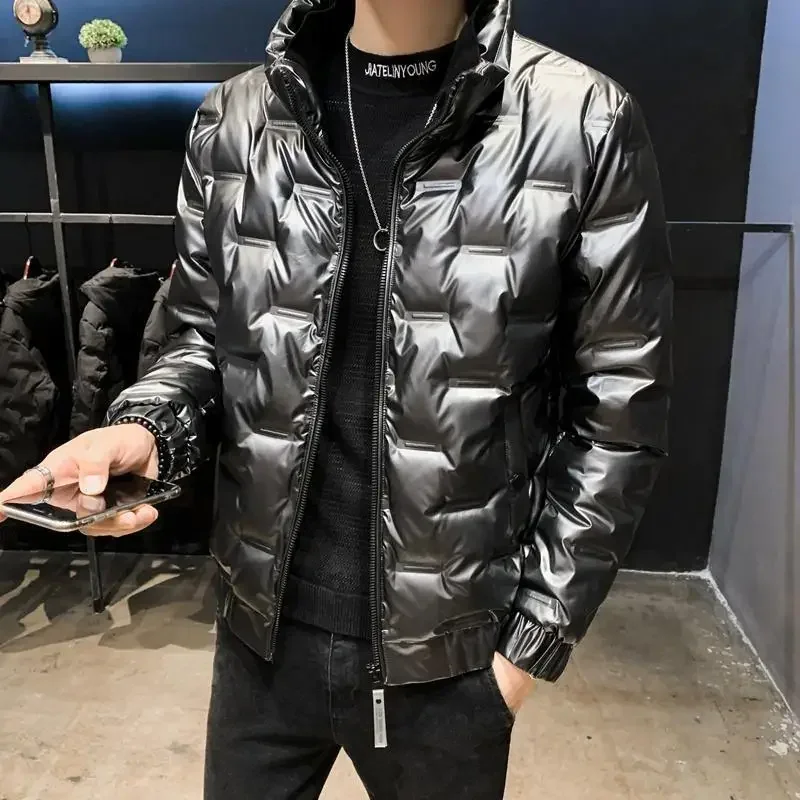 Padding Lightweight Puffer Down Jackets for Men Glossy Parkas Collared Man Padded Coat Hot Korean Luxury Clothing Style Youth