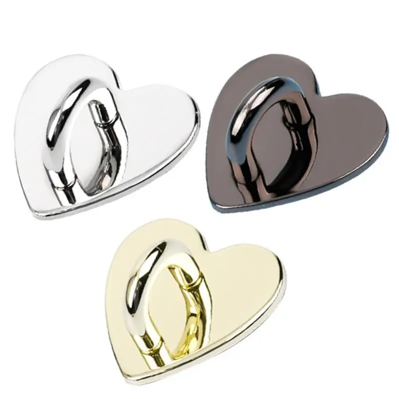 10Pcs Metal Heart Shaped Phone Charm Holder Love Heart Phone Finger Ring / Self Adhesive Mobile Phone Back Stand Hooks