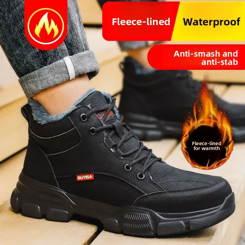 أحذية أمان عالية الجودة مبطنة بالصوف سميكة الدافئة الصلب تو أحذية واقية تدور زر أحذية العمل أحذية عمل البناء