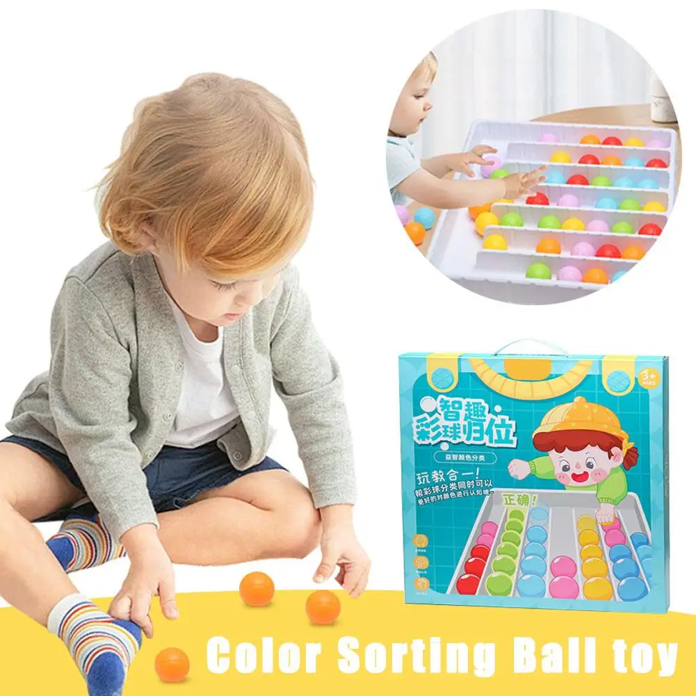 Color Sorting Ball Toy Colorful Balls Sensory Game Rainbow Balls Board Game Educational Sensory Interactive Puzzle For Kids O8l2