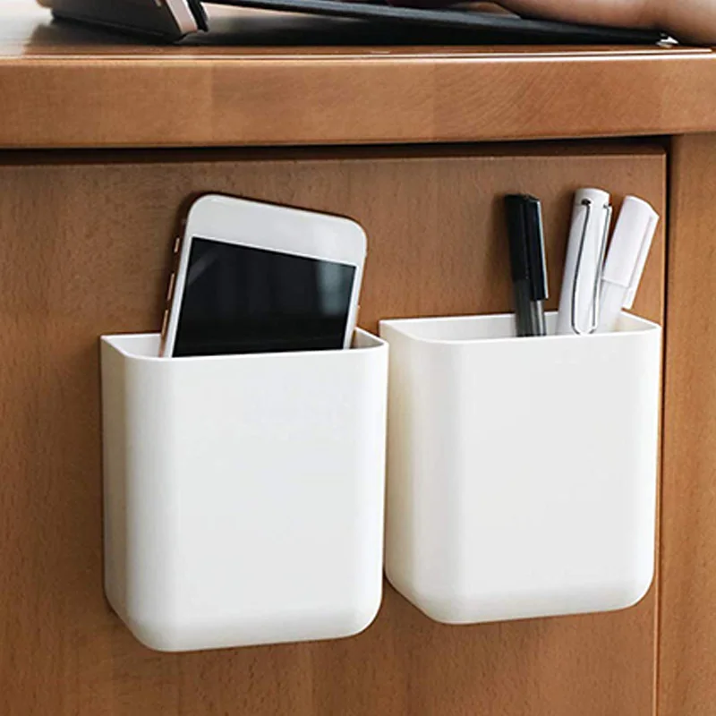 Soportes remotos para montaje en pared sin agujeros, caja de almacenamiento autoadhesiva, organizador de portalápices (paquete de 2)