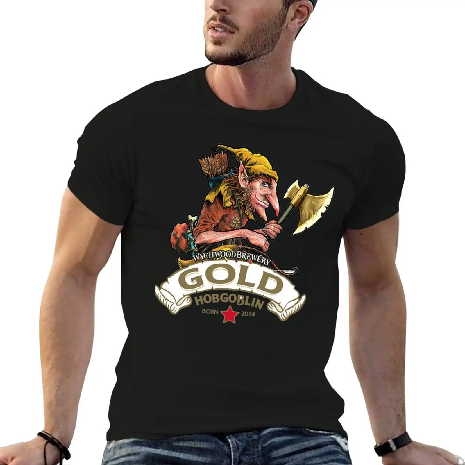 Camiseta Hobgoblin Gold, camisetas engraçadas, camiseta de humor negro, camiseta masculina de algodão preta, camiseta simples para homem, pacote de camisetas