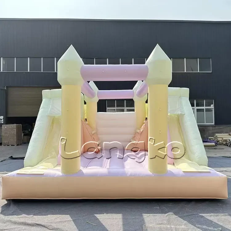 Pastel color bounce house with ball pit jumping castle double slides soft play pink 15x15ft inflatable combo bouncer