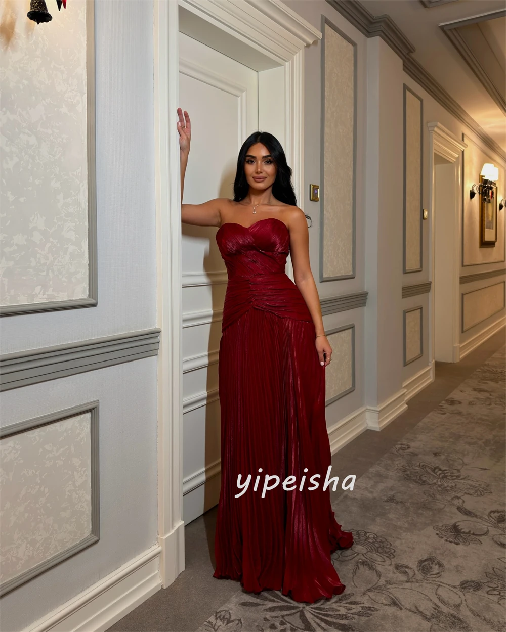 Personalizado de alta qualidade simples ruched plissado em linha reta sem alças vestidos longos vestidos de noite combinando tamanhos disponíveis moda