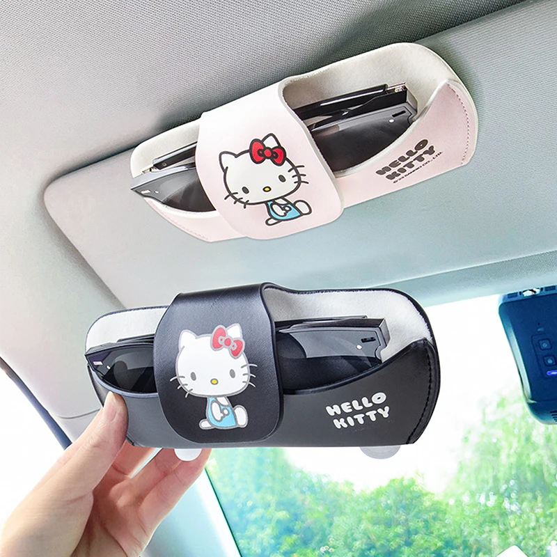 

Cartoon Hello Kitty Car Glasses Holder Cute Anime Magnetic Car Sunglasses Organizer Sunglasses Clip Bag For Girl Gifts