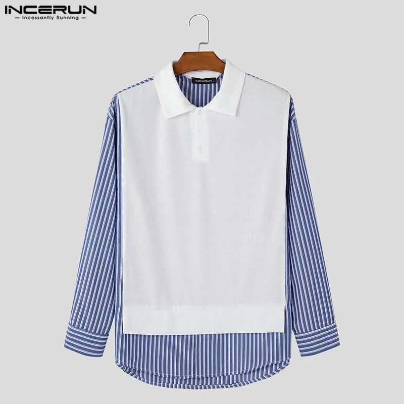 Incerun masculino solto bonito botões camisas 2024 casual manga longa aberta blusas elegante moda lapela falso duas peças topos