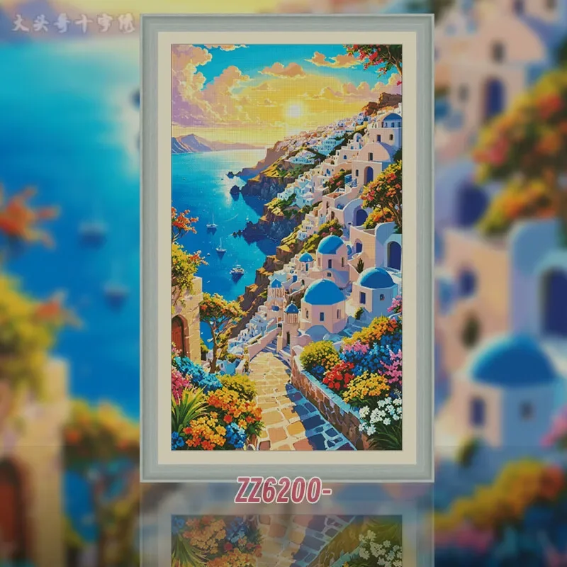 [ZZ6200-Sunshine Coast Town] Stamped Cross Stitch Kit 14CT 16CT Pre Printed Canvas Cotton Threads DIY Embroidery Home Wall Decor