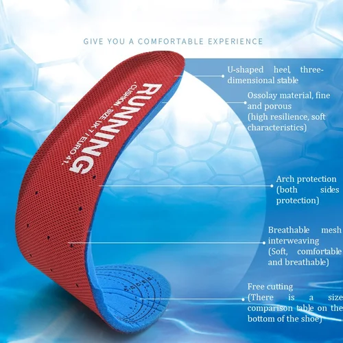 Imagen 2 del producto Plantillas absorbentes de golpes para suela de zapatos, desodorante de malla, cojín transpirable, plantillas ortopédicas para correr, hombre y mujer