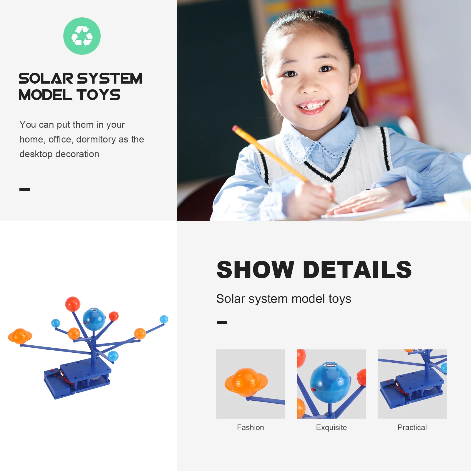 

Eight Funny Planetary Model Toy Kids Science Educational Solar System Adornment Rotation Projection Plastic Detail