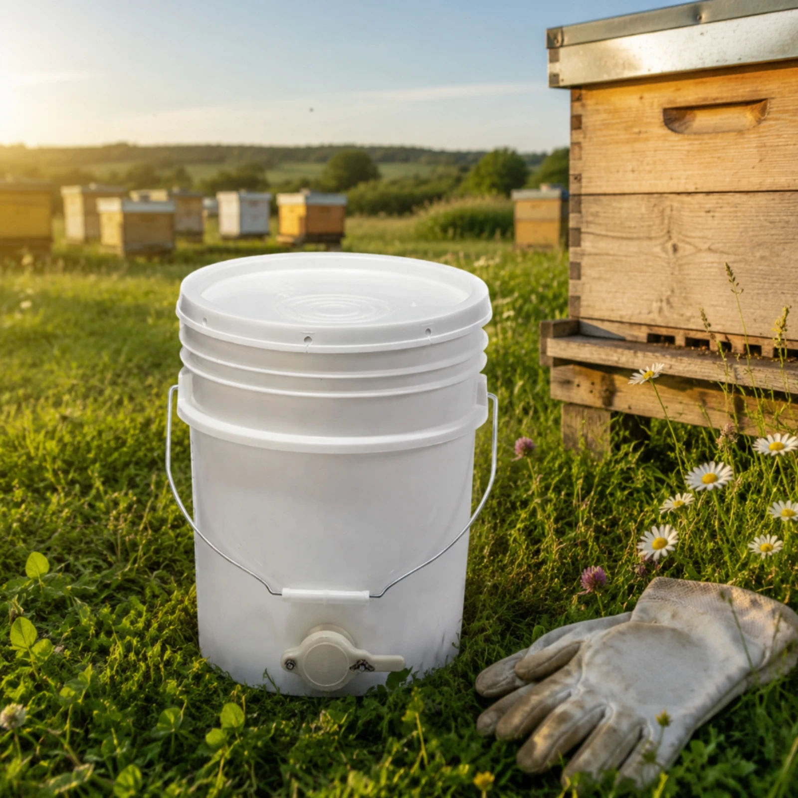 Plastic Honey Pail with Spigot Sealing Lid Honey Pail with Gate Spigot Beekeeping Bottling Pail Convenient Carry Handle view 2