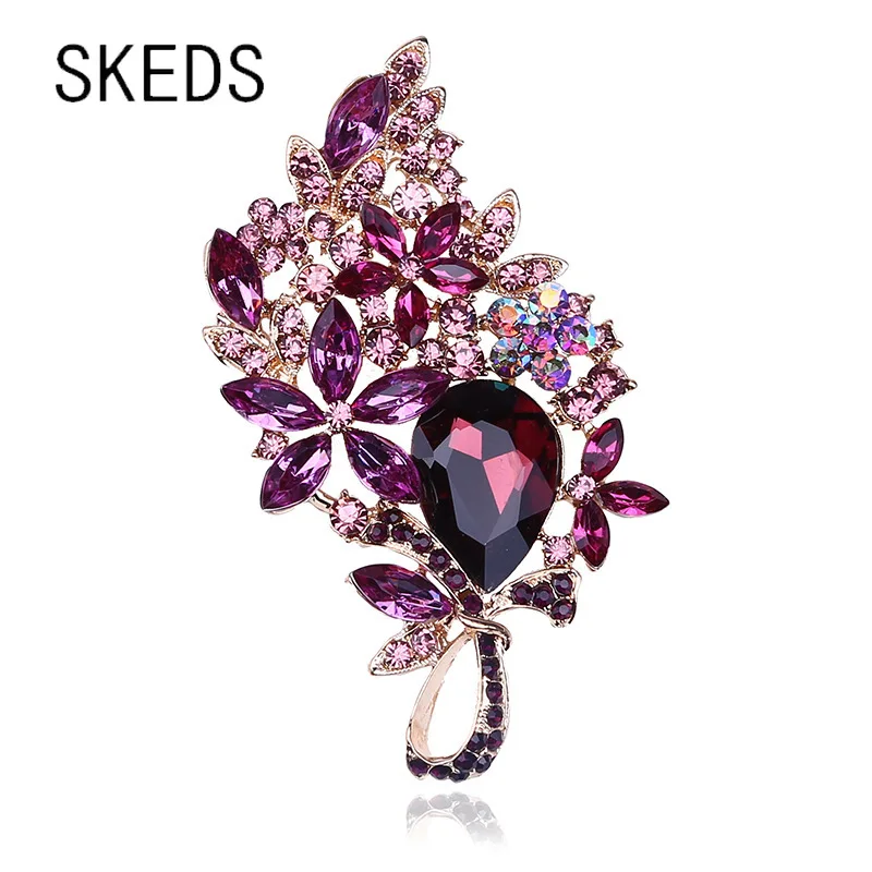 SKEDS Luxury Big Rhinesotne Brooches Pins For Women Lady Full Crystal Decoration Banquet Party Dress Coat Jewelry Corsage Brooch