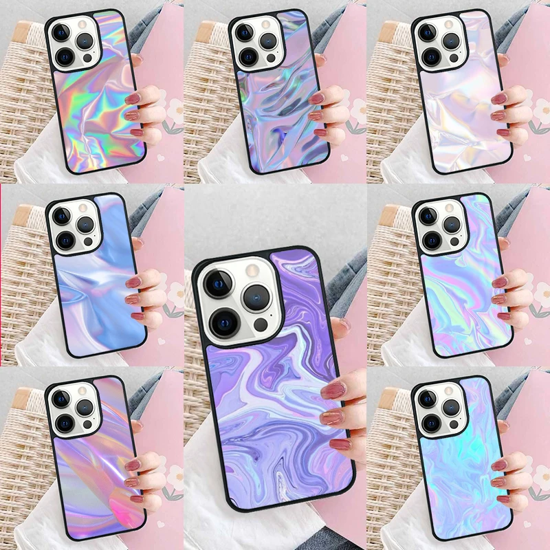 Holographic Iridescence Capa Soft Phone Case Cover for iPhone 16 Promax 15 Pro 13 14 Plus 11 12 Mini XR XS MAX Coque