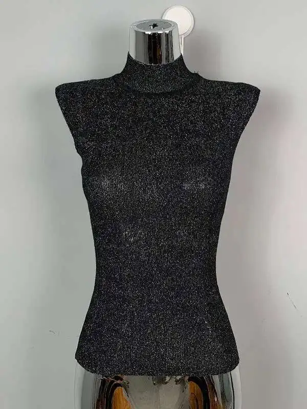 WOMENGAGA doux t-shirts mode haut pour femme coréen 2024 nouvelle corée Sexy mince sans manches haut en tricot pour haut pour femme bleu D7AW