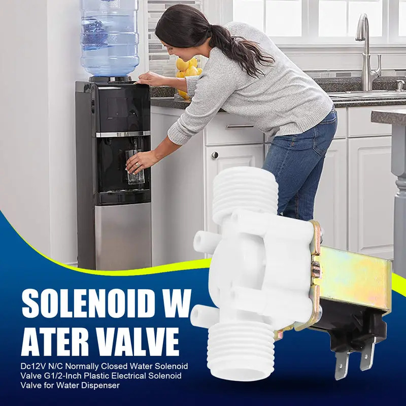 ABGR-Dc12v N/C válvula solenoide de agua normalmente cerrada válvula solenoide eléctrica de plástico G1/2 pulgadas para dispensador de agua