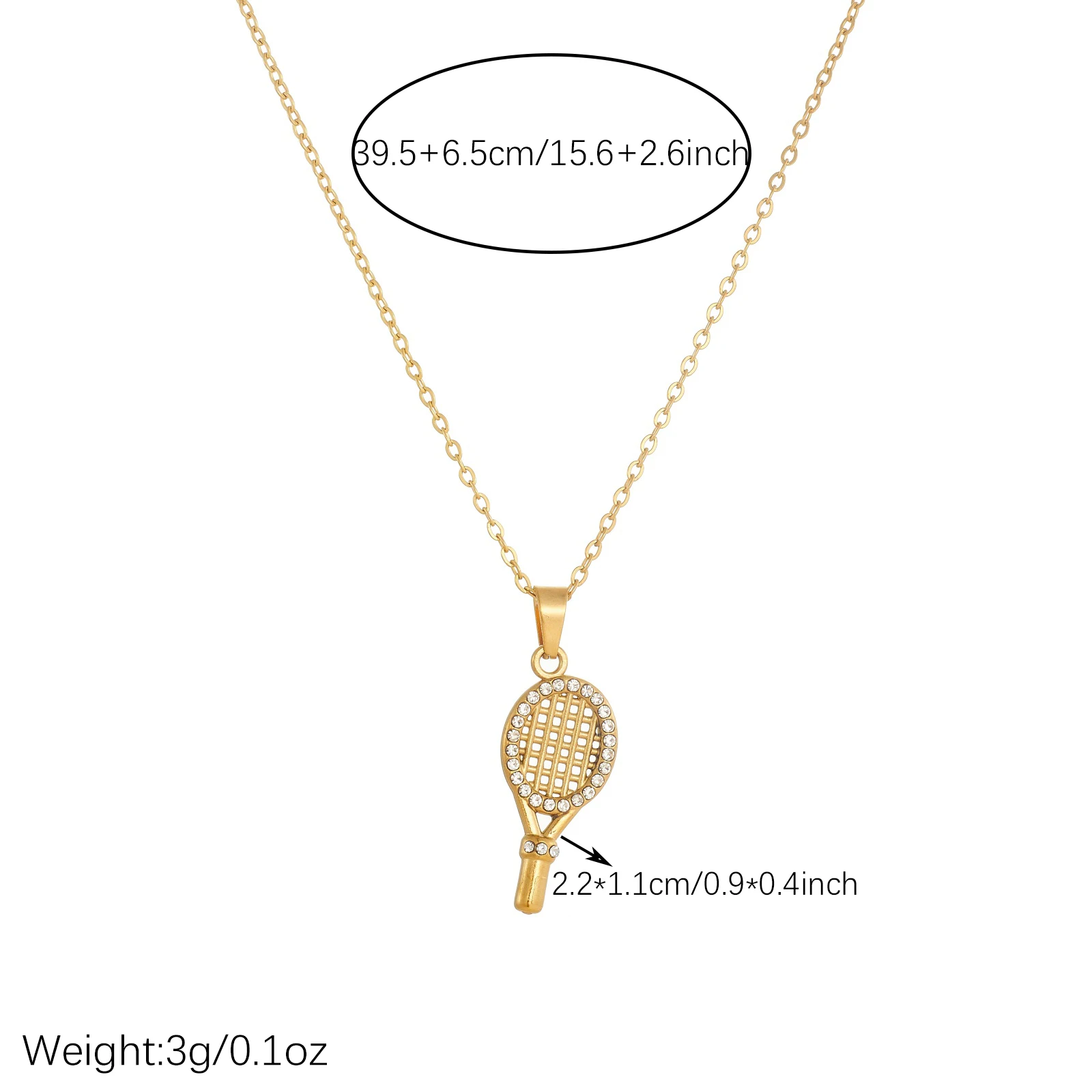 Stainless Steel Zircon Golden Tennis Racket Pendant Necklace For Women Minimalist Neck Chain Fashion Jewelry Gift