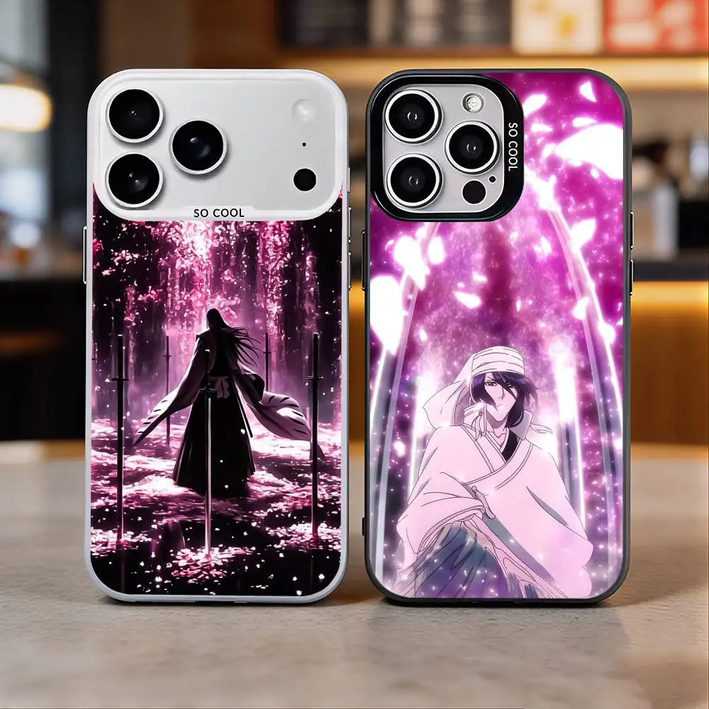 B-Bleach Anime K-Kuchiki Byakuya Phone Case For iPhone 17, 16,15,14,13,12,11 Plus,Pro Max, Colorful Silver Funda Cover