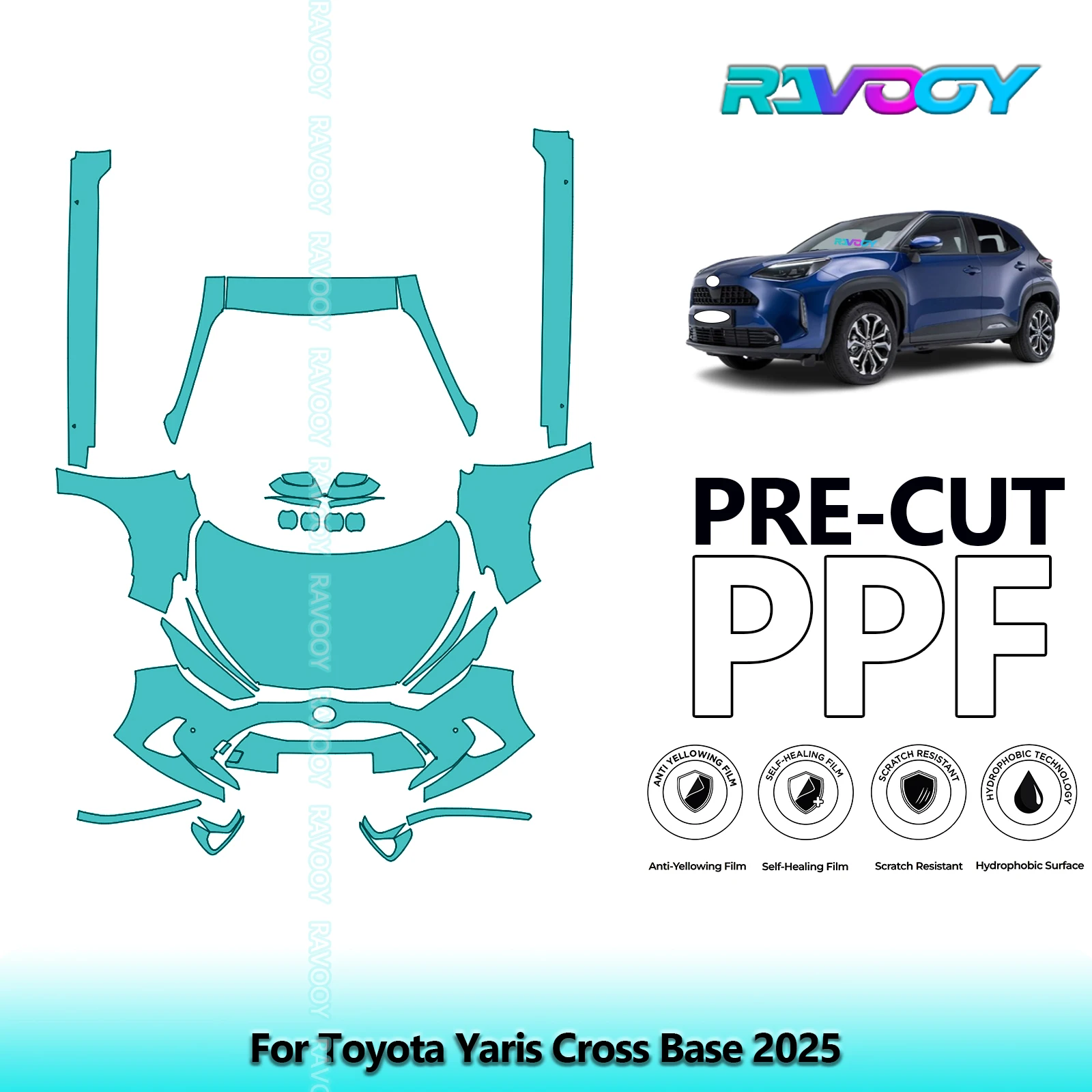 

8.5Mil Precut Paint Protection Film PPF Clear Bra Front Kit+Rockers For Toyota Yaris Cross Base 2025