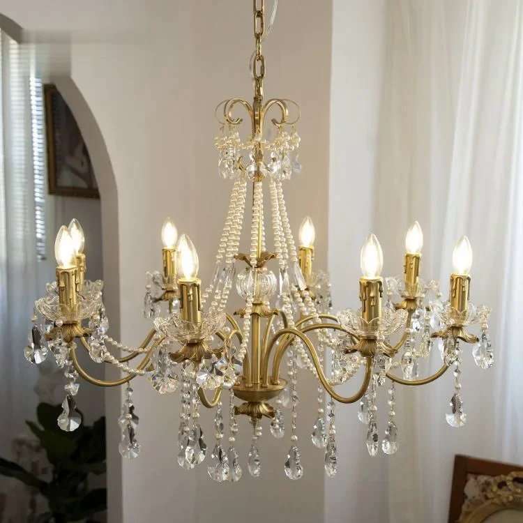 

European Style Living Room Simple Atmosphere Villa Dining Room Candle Crystal Pearl Chandelier