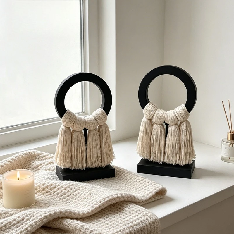 

Chinese retro cotton rope fringed art ornament wabi sandy wind villa model room study living room TV cabinet decoration
